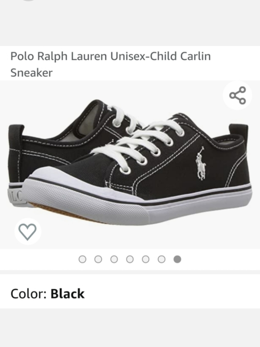 Polo Ralph Lauren CARLIN Low Top Sneaker Child 3 Black/white
